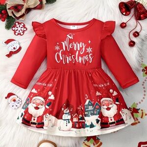 1205.🎄Infant Girl’s Long Sleeve Holiday Dress